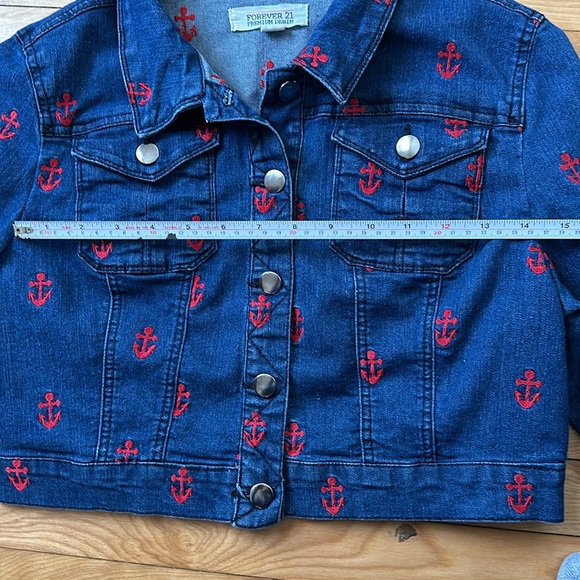 Forever 21 Jean Jacket Youth Girls Size Large Premium Denim with Anchors - Picture 10 of 12